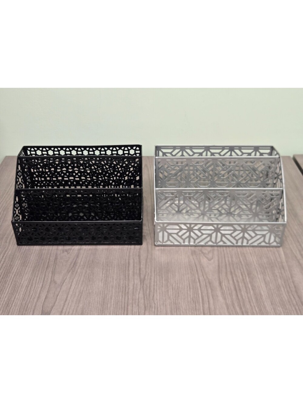 Lot of 2 Metal Desktop File Organizers / Mail Sorters – Black & Silver